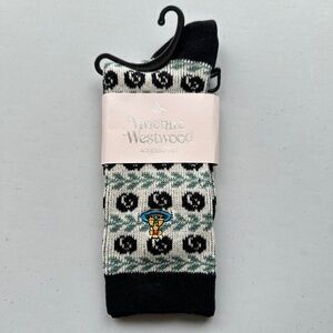 Vivienne Westwood socks Mid-Calf Socks Mint Green And Black Floral Pattern